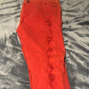 Men’s Distressed Red Jeans